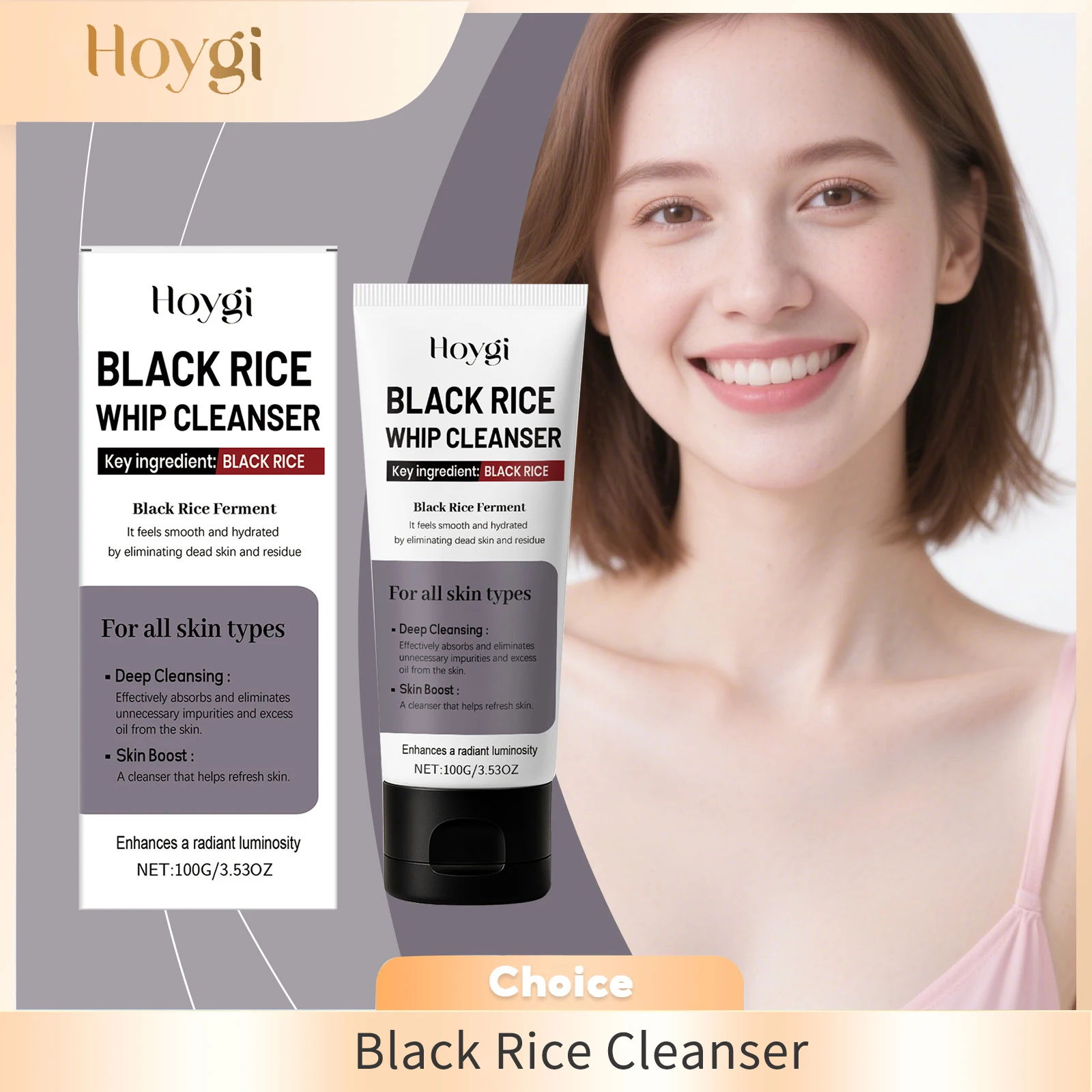 

Black Rice Cleanser Gentle Cleansing Face Pores Shrinking Exfoliating Blackheads Remover Smooth Brightening Hydrating Skin Care