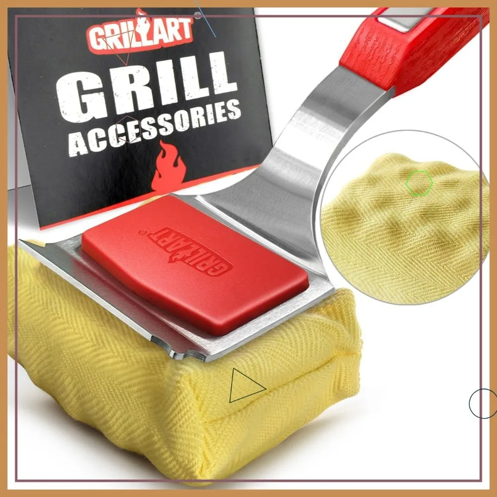 

Bristle-Free Grill Brush with Replaceable Head & Seamless Scraper for Cast Iron/Stainless Steel Grates, Safe BBQ Cleaner - Red