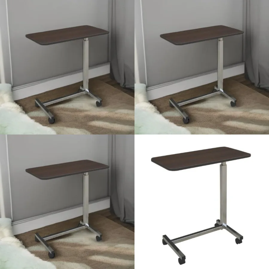 

Economy Overbed Table with Wheels - Versatile Use for Home, Nursing Home, Assisted Living or Hospital - Walnut Top, Silver Hamm
