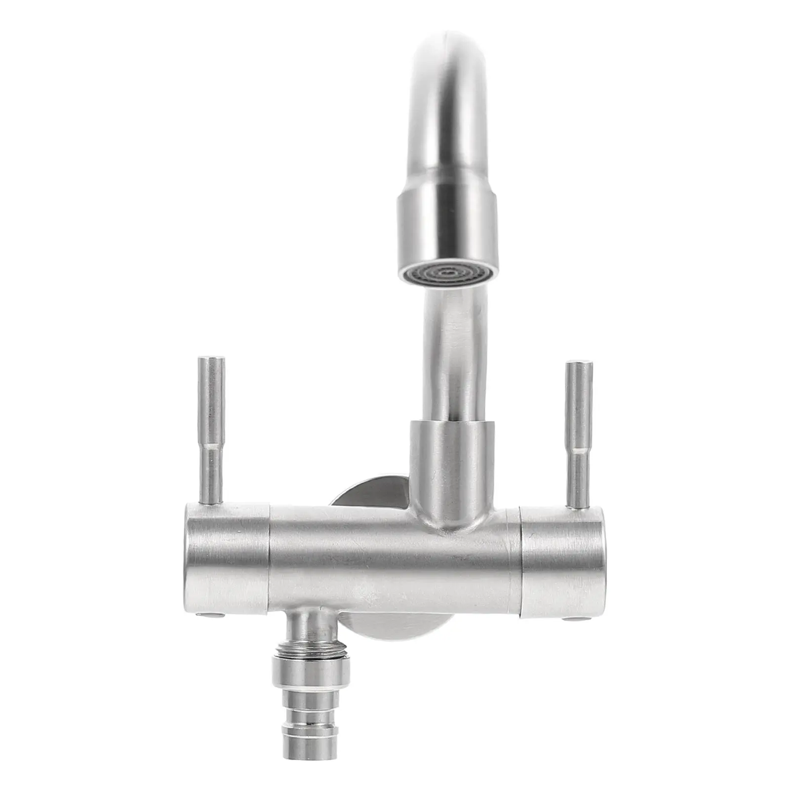 Single-cooled Double-use Kitchen Faucet Stainless Steel Silver Low Arch Sink Taps Durable Reliable Easy Installation Wall Mount