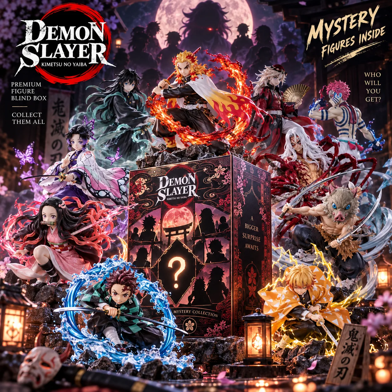 Demon Slayer Cute Character Mystery Blind Box Random Collectible Figures Keychain Badge Sticker Acrylic Desktop Decoration