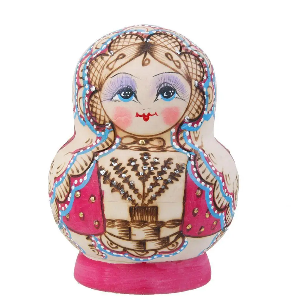 Muñeca apilable rusa hecha a mano, muñecas de anidación Matryoshka fucsia, 10 piezas