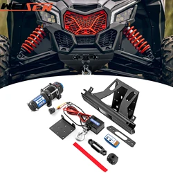 UTV ATV 4500lb 12V Electric Winch Kit with Winch Mount Synthetic Rope Rocker Switch for 2017+ Can-Am Maverick X3 / X3 MAX