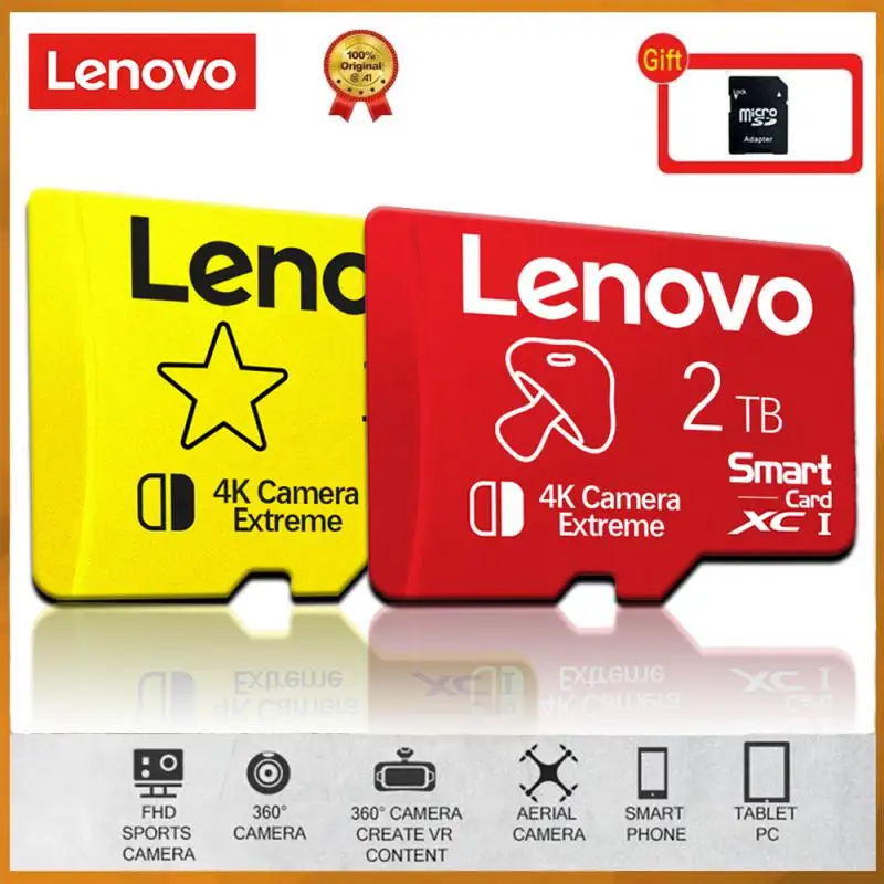 Lenovo-C10 Micro Cartão de Memória, SD, TF Flash Card, 128 GB, 256 GB, 512GB, 1TB, 2TB, Class10, SD, TF, Nintendo Switch, Telefone