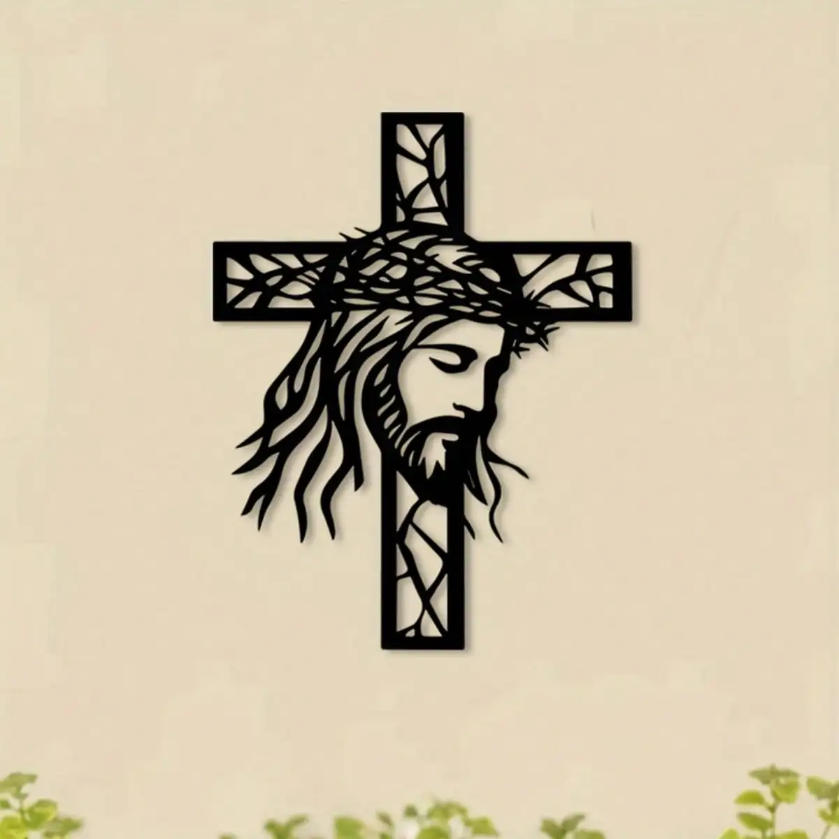 Iron Jesus Cross Wall Art - Metal Christian Cross Statue for Home Decor, Altar, Prayer Room, Religious Gift