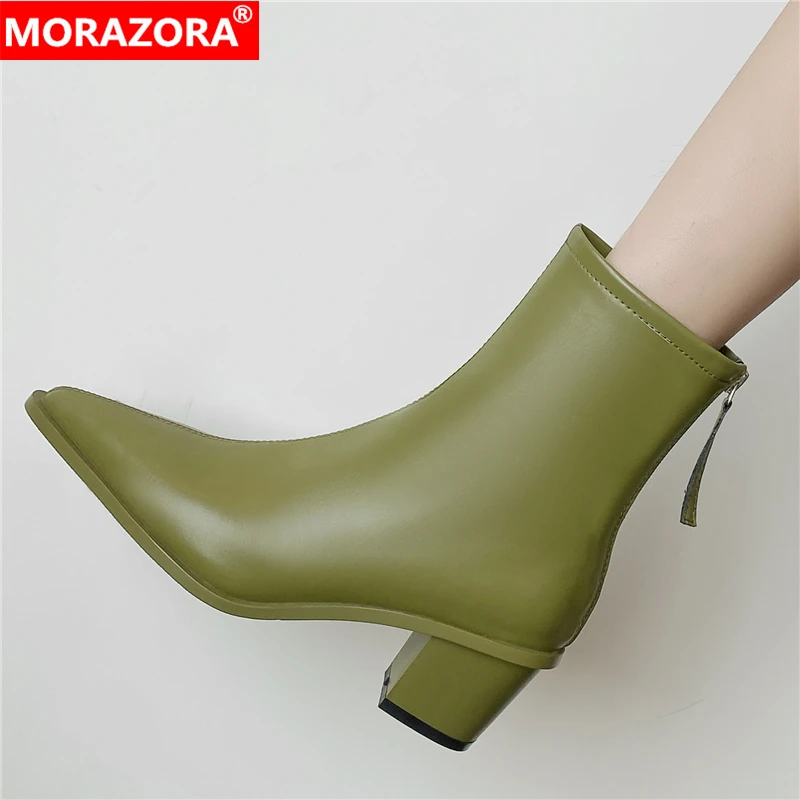 

MORAZORA Большие размеры 34–43, новые ботильоны на блочном высоком каблуке для женщин, обувь на молнии, осенне-зимние модные ботинки, женская офисная обувь
