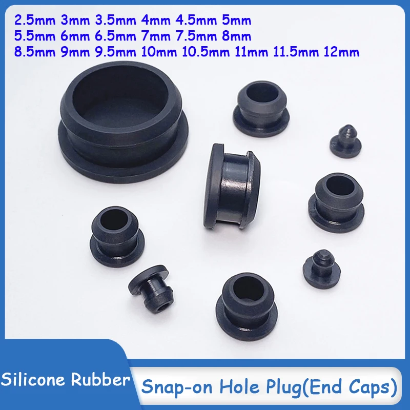 1/5/10/20Pcs Black Silicone Rubber Snap-on Hole Plug Blanking End Caps Seal Stopper 2.5 3 3.5 4 4.5 5 5.5 6 6.5 7 7.5 8 to 12mm