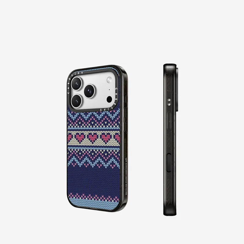CASETiFY Red, Blue Fair Isle Sweater Stripes  Magnetic Drop-proof Case for iPhone 13 14 15 16 17 Pro Max Air Plus Protect Cover view 2