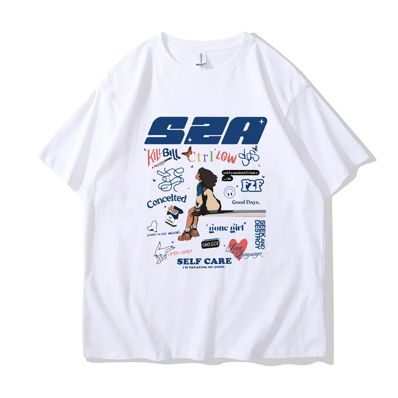 

SZA SOS Song Men Women T Shirt Summer Short Sleeve Vintage Pure Cotton Round Neck T Shirt Large Size T Shirt