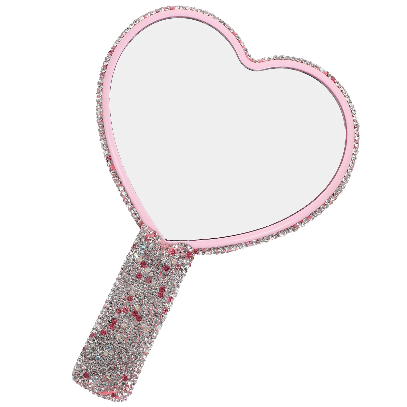 Heart Shaped Rhinestone Compact Purse Mirror Handheld with Handle Durable Mirror for Travel Makeup Touch Ups Makeup Compact