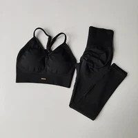 Seamless Hip Lifting Fitness Set Women's V-neck Bra Leggings Yoga Set Quick Drying Exercise Iron Massage High Fat Tight Pants - Image 3