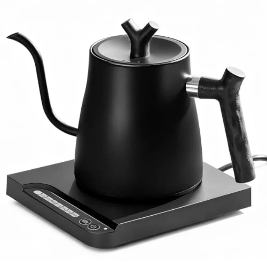 

Электрический чайник-гусиная шея для кофе и чая, 1,0 л, с внутренней частью из нержавеющей стали, с регулировкой температуры, матовый черный, функция поддержания тепла