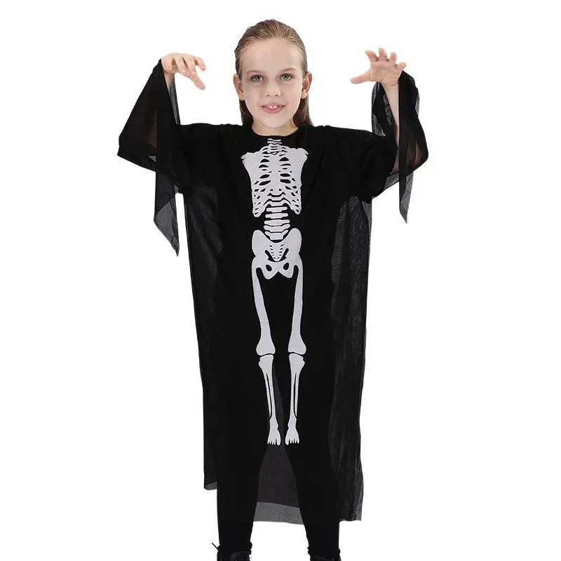 Halloween Adults Skull Skeleton Printed Masquerade Scary Cosplay Costumes with Gloves for Carnival Party Clothes for boys girls