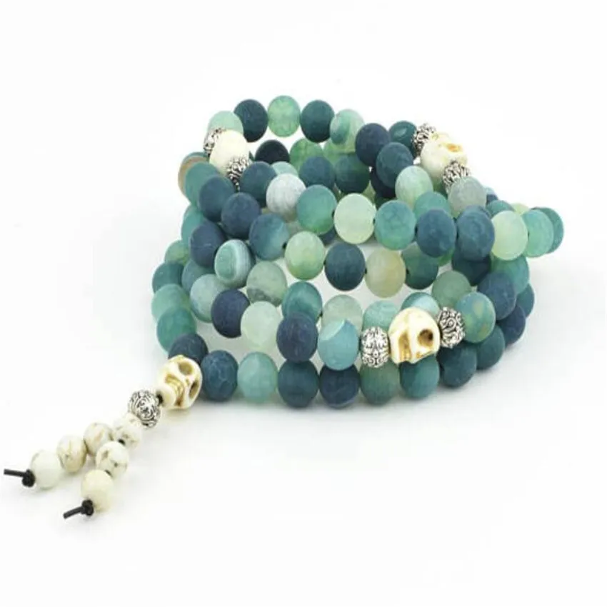 8mm Frosted Green Agate Bracelet Jewelry Lovers Teens Men Karma Bangle Semi-precious Stones Trendy Charm Women Mala