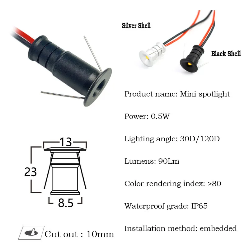 Imagem -02 - Mini Recesso Led Teto Spot Light Gesso Cartonado Spotlight Dc12v Downlight para Coleção Móveis de Gabinete Spot Lamp 10 mm 0.5w