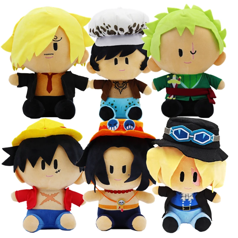 20cm One Piece Plush Stuffed Toys Luffy Sabo Sanji Law Zoro Ace Cartoon Anime Figures Cute Doll Kids Birthday Gifts Kawaii Decor