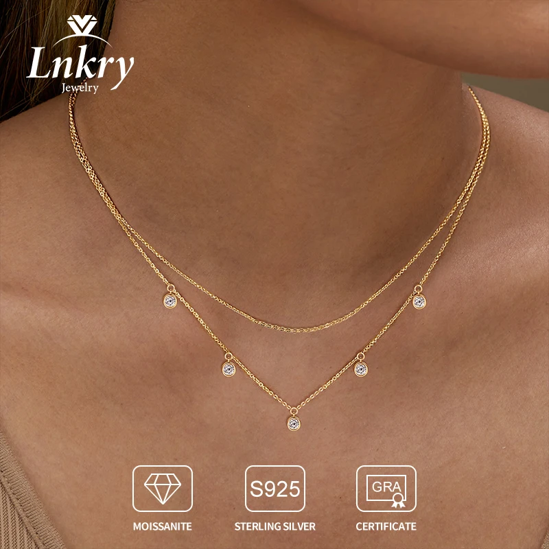 

Lnkry 4mm Moissanite Choker Necklace 925 Sterling Silver Double Layer Chain Necklaces for Women 2025 New Jewelry Accessories