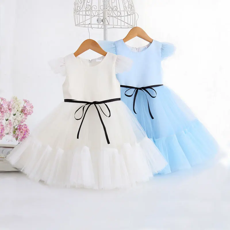 Baby Kids Princess Sashes Tulle Flower Girl Dress Children First Communion Dress Ball Gown Wedding Party Dress Birthday
