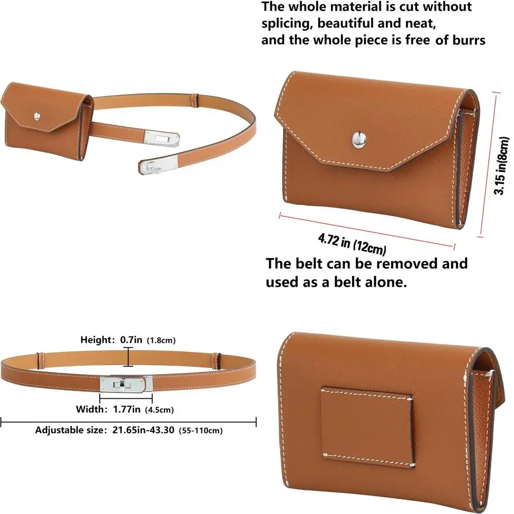 حزام جلد طبيعي نحيف قابل للتعديل للنساء - قفل دوار للإغلاق، إكسسوار متعدد الاستخدامات بلون موحد للفساتين والجينز والشركاه