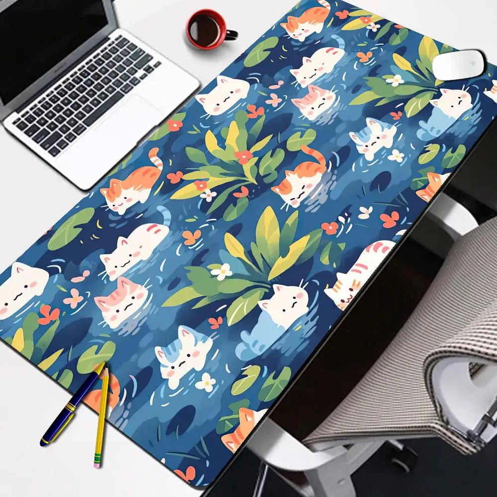 

Kawaii Cat Mouse Pad Green Seaweed Large E-Sports Office Desk Mat Keyboard Pad Non-Slip Natural Rubber Mouse Mat