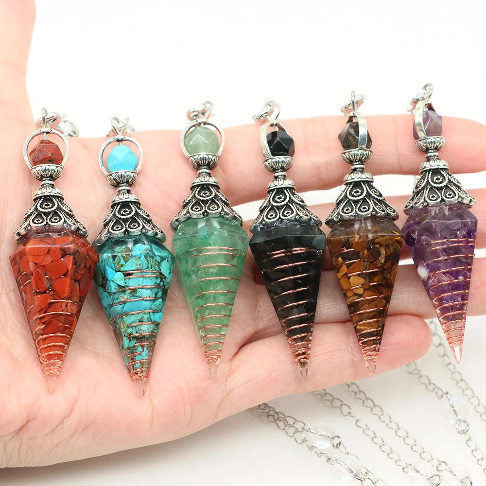 7 Chakra Healing Crystals Pendulum for Dowsing Divination Natural Stone Retro Reiki Yoga Meditation Pendant Pendulo Jewelry Gift