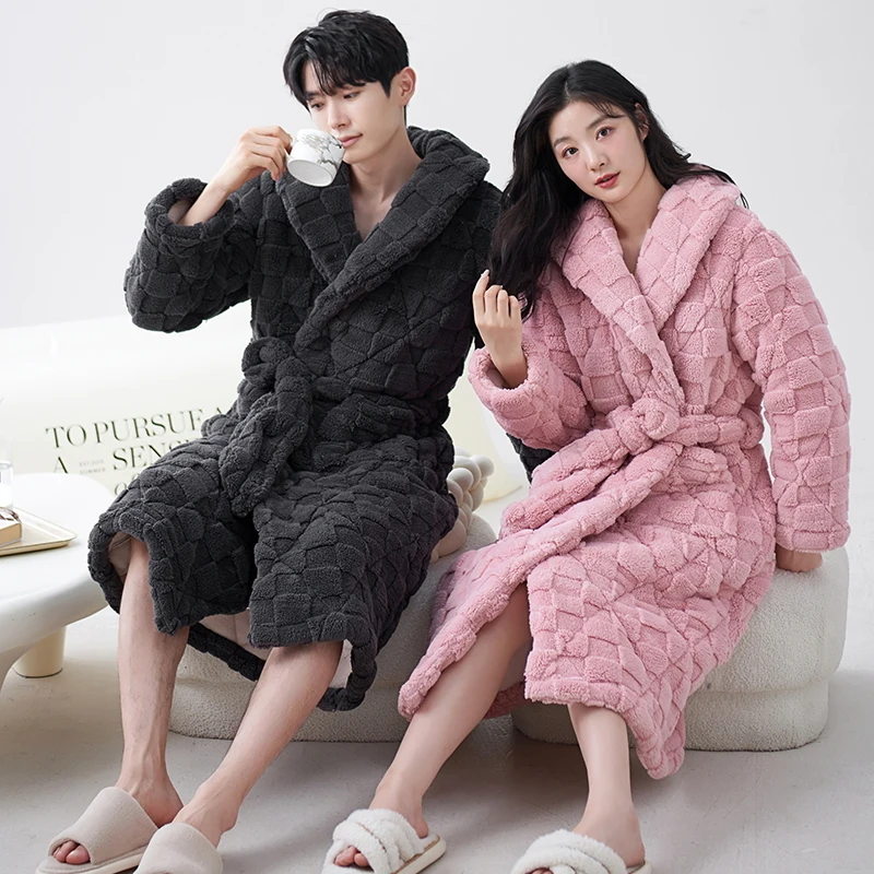 Couple Robe Winter 3 Layer Clip Cotton Bathrobe Home Clothing Thick Warm Pijamas Robes 3XL