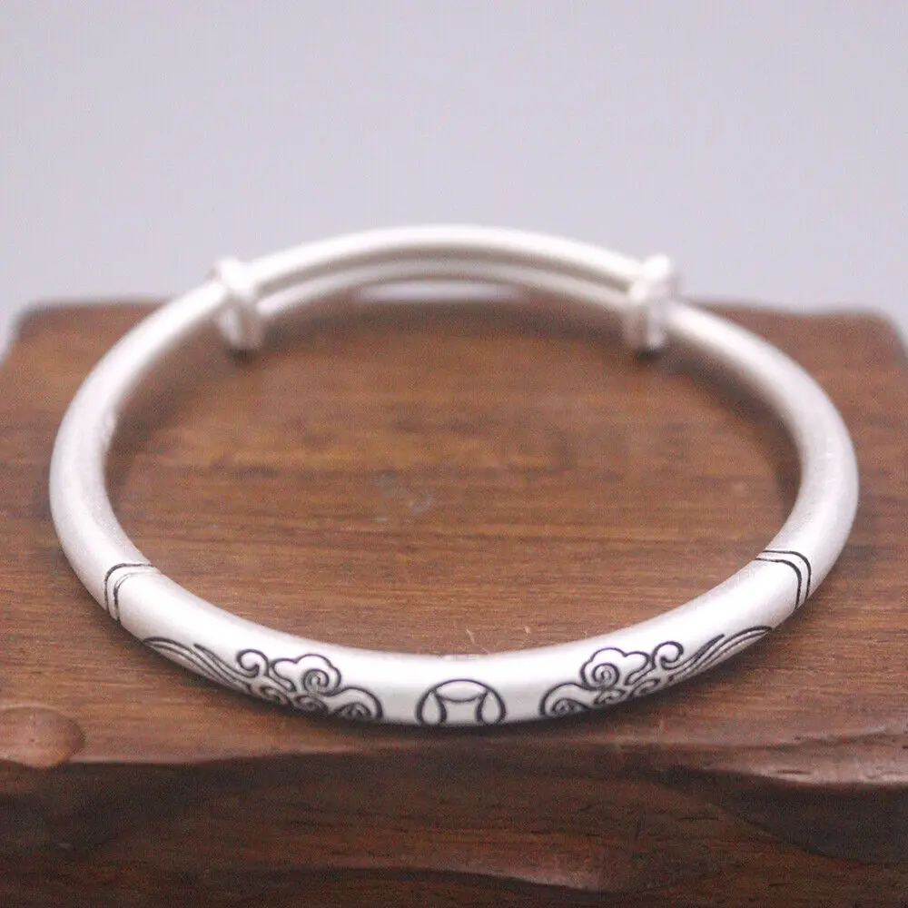 

Real 999 Fine Silver 5mm Cloudy Pattern Adjustable Bangle Inside Dia. 2.36inch