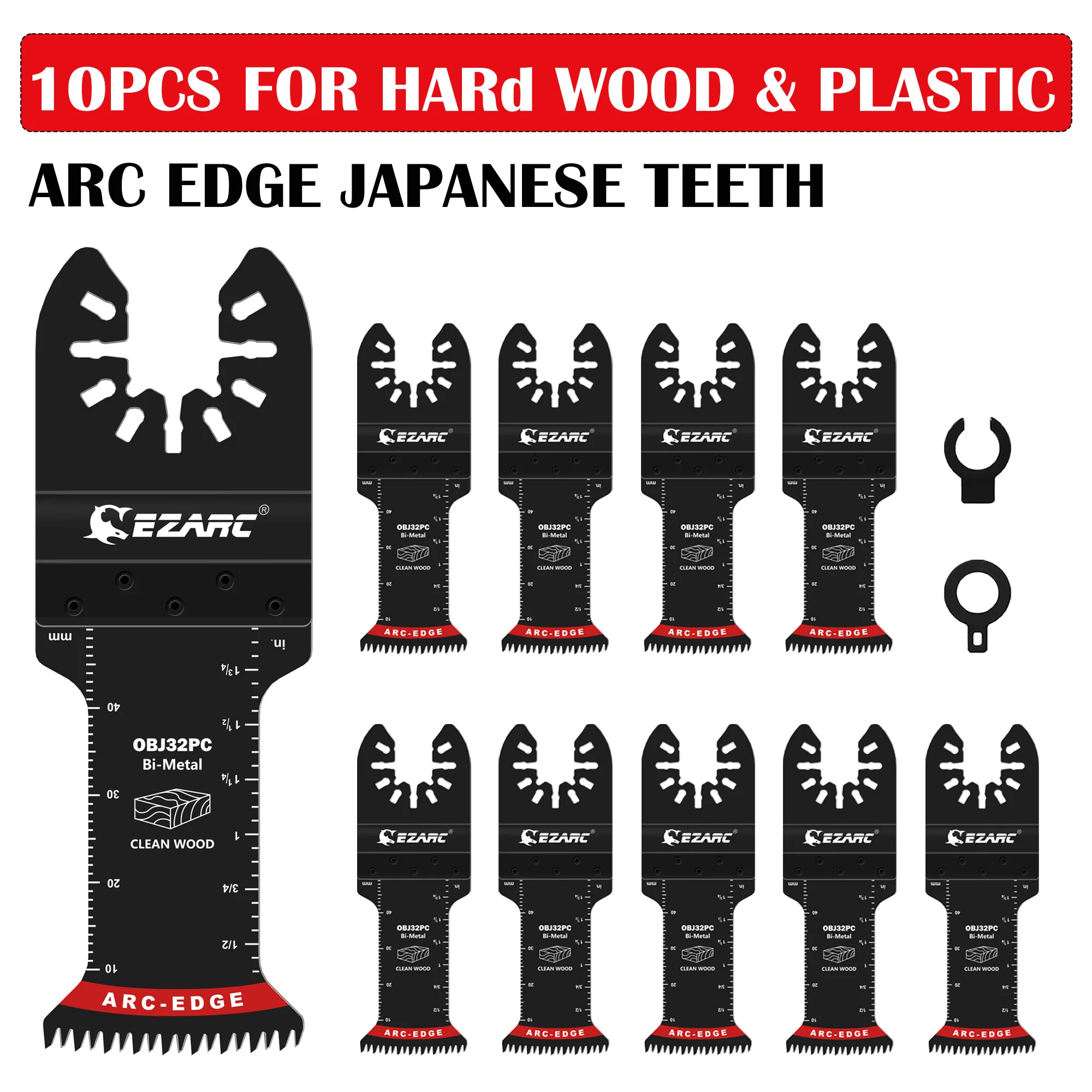 EZARC 10Pcs Japanese Teeth Oscillating Saw Blades for Cutting Hard Wood & Plastic, Bi-Metal Arc Edge Oscillating Tool Blades