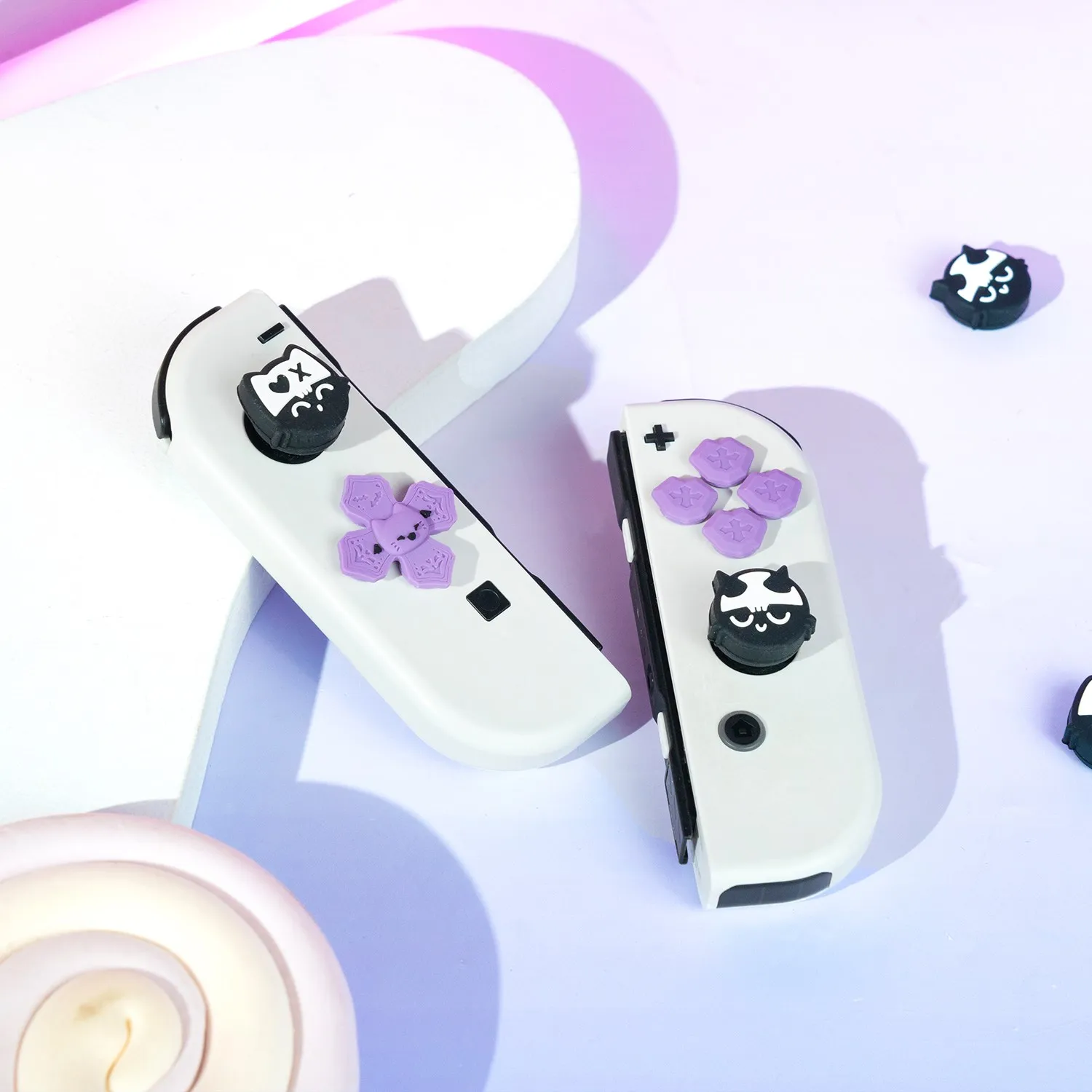 GeekShare-귀여운 고양이 D-패드 크로스 방향 버튼 ABXY 키 커버 엄지 스틱 그립 캡, 닌텐도 스위치 NS 조이-콘 스킨 케이스