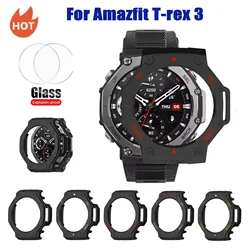 PC Protector Case For Amazfit T-Rex 3 Smart Watch Semi Coverage Bumper For Huami Amazfit Trex 3 Screen Protector Tempered Glass