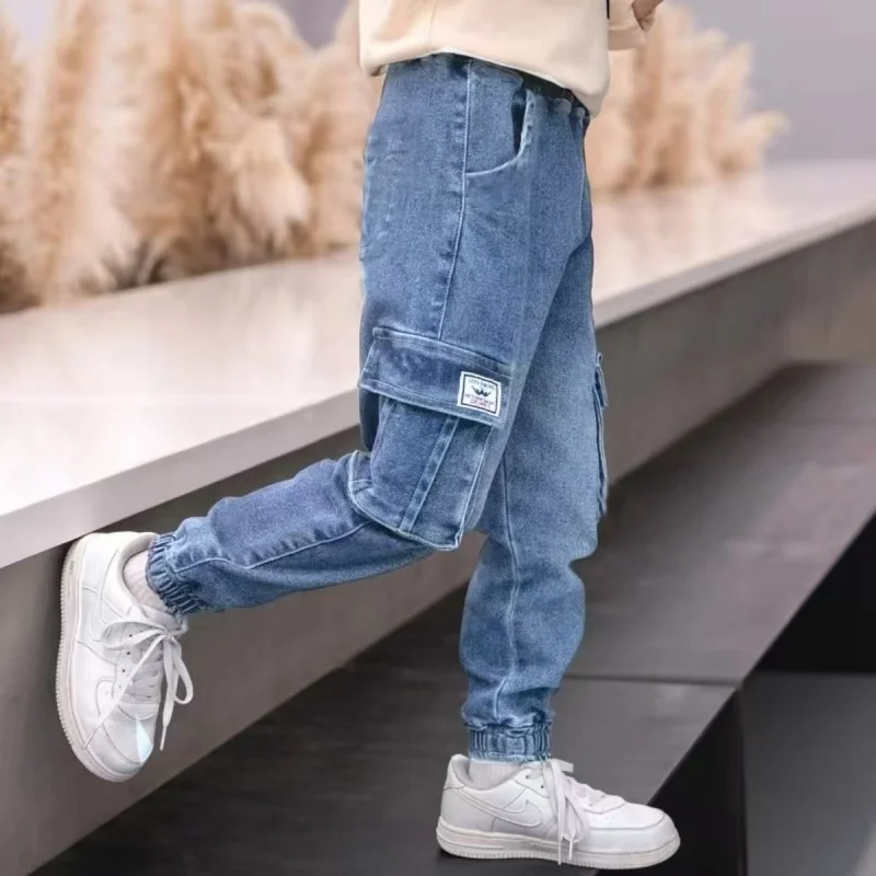 Boys Denim Pants Elastic Waist Trousers Spring Autumn Pocket Jeans Teenager Kids Boys Fashion Sports Casual Clothes 2-12 Years Boys Denim Pants Elastic Waist Trousers Spring Autumn Pocket Jeans Teenager Kids Boys Fashion Sports Casual Clothes 2-12 Years