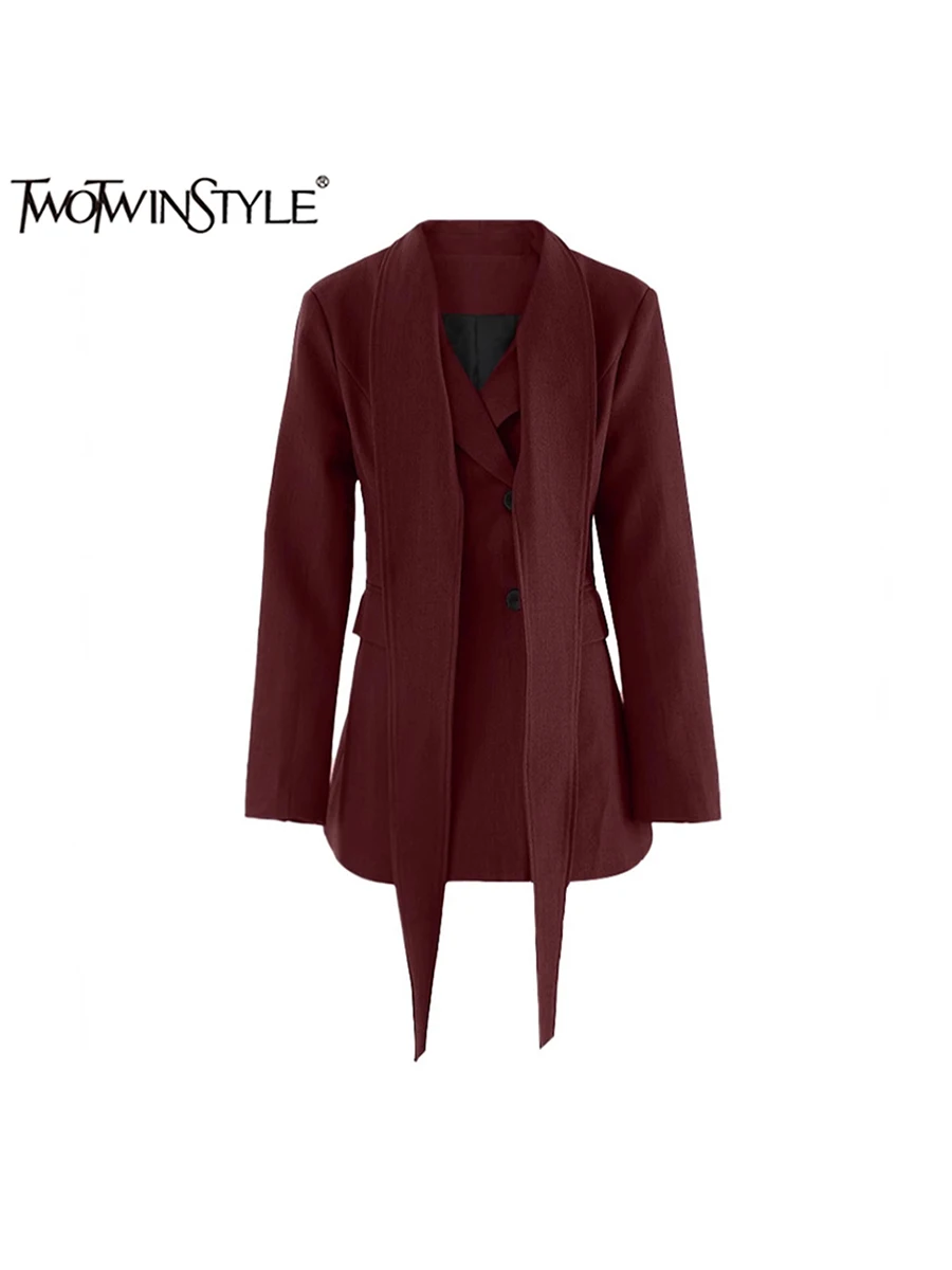 TWOTWINSTYLE, Blazers elegantes adelgazantes lisos para mujer, solapa, manga larga, retazos, doble botonadura, chaqueta con temperamento, señora de oficina, nuevo