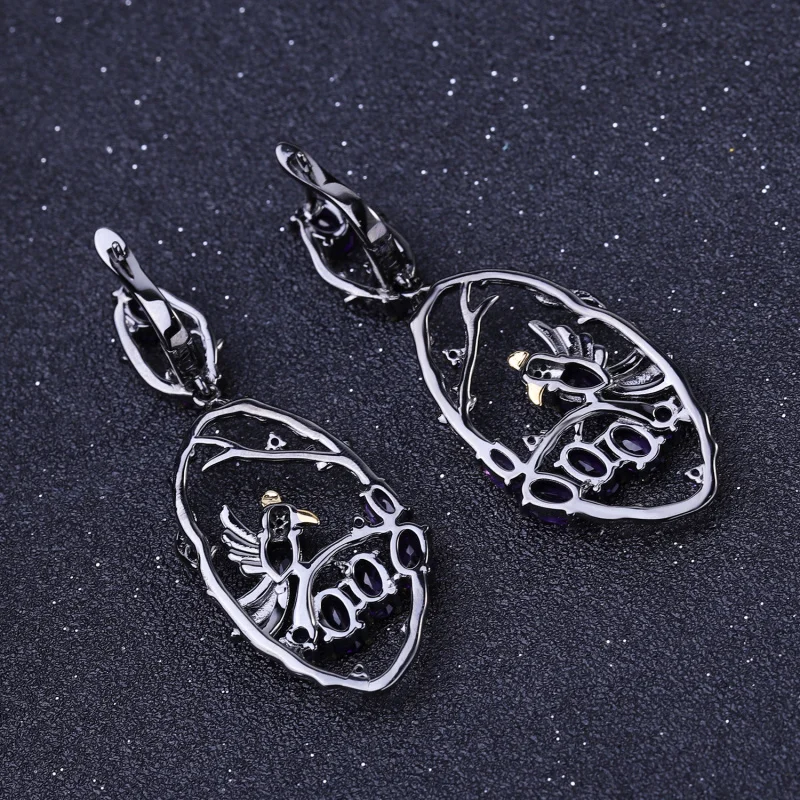 Copper Electroplated Gold Secret Garden Design Branch Colorful Gemstone Earrings Birds in the BushS925Silver Natural Gemstone Ea