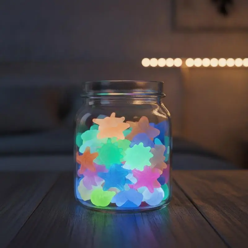 50Pcs Luminous Glow Stones Cute Sea Shell Starfish Shape Waterproof Long Lasting Glow for Fish Tank Pathway Decor