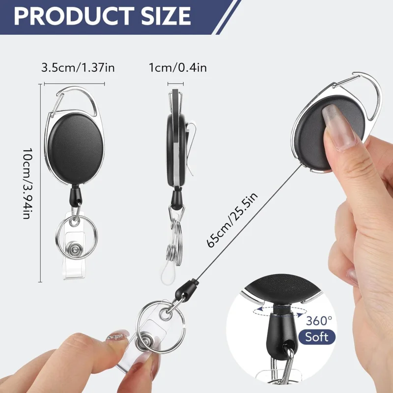 10 pcs  Badge Reels Retractable ID Badge Holder with Carabiner Heavy Duty Badge Reel Clip and Key Chain for Work Office