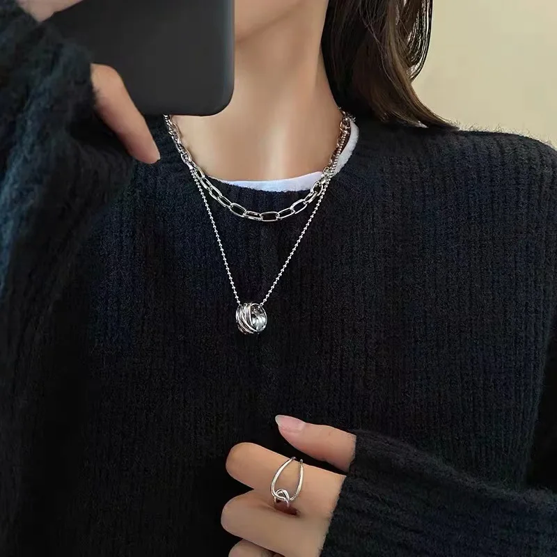 Punk Cross Star Natural Stone Beaded Necklace Goth Cross Chain Necklace Kpop Pendant Necklaces for Women Party Jewelry