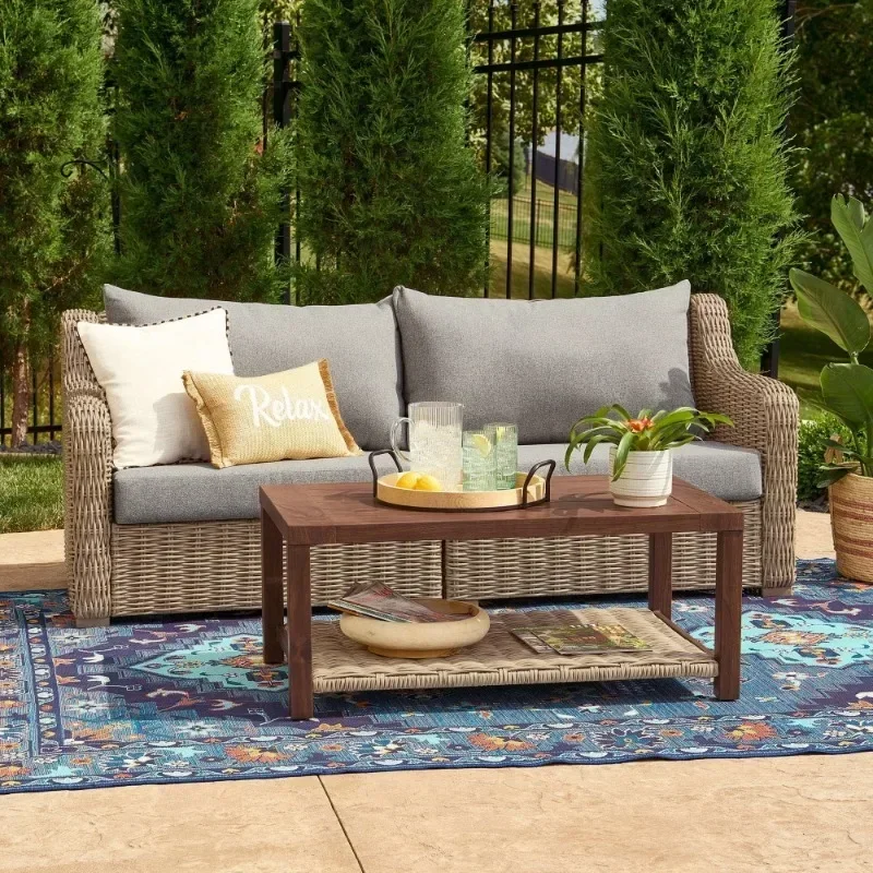 

Bellamy 2 Piece Outdoor Sofa Gray Cushions & Coffee Table Set with Patio Cover outdoor furniture set