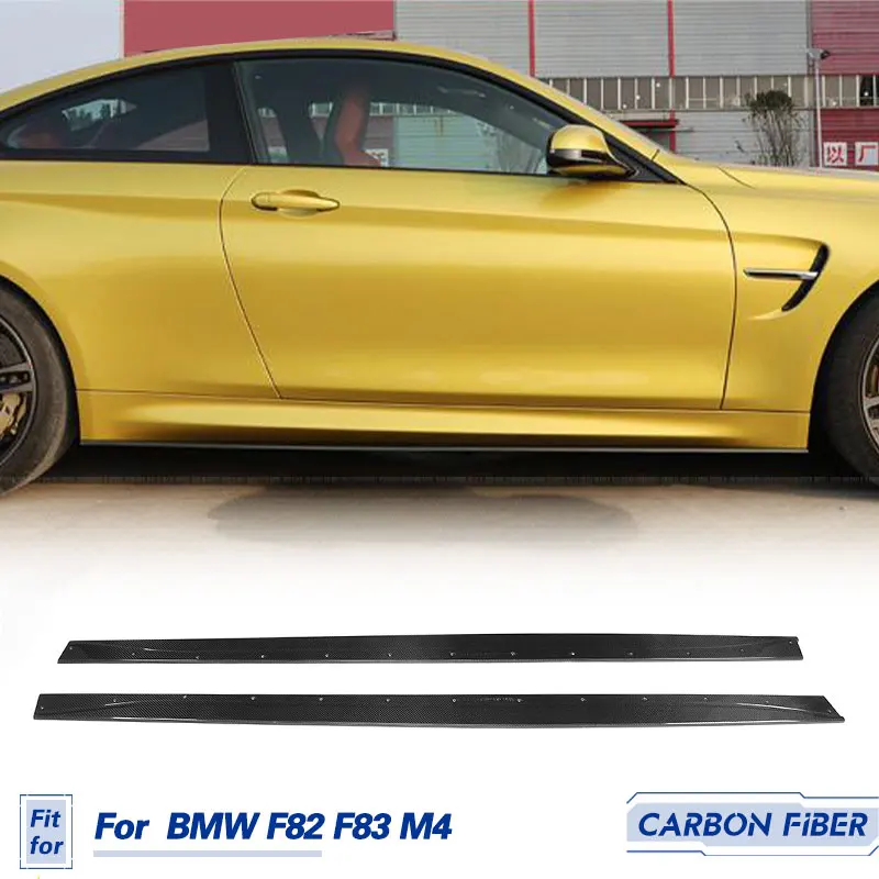 Car Side Skirts Extensions Carbon Fiber for BMW F82 F83 M4 Coupe Convertible 2014-2017 Side Door Bumper Apron Lip Body Kit FRP