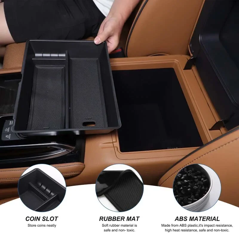 

For Infiniti QX80 2023 ABS Black Car Center Armrest Storage Box Mobile Phone Tray Organizing Box Trim Car Accessories
