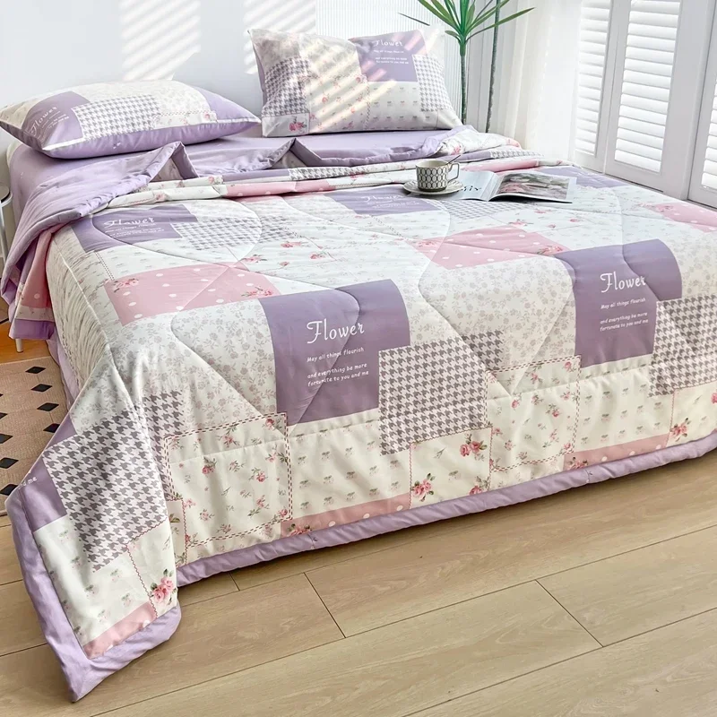 Fashions Floral Plaid Summer Quilts Country Farmhouse Patchwork 100% Cotton Reversible Bedding Set Air Conditioning Comforter