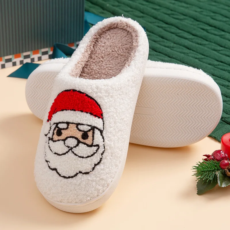 New Santa Claus Plush Cotton Slippers, Thick Sole Warm Soft Non-slip Indoor Home House Shoes for Men Women, Bedroom Footwear
