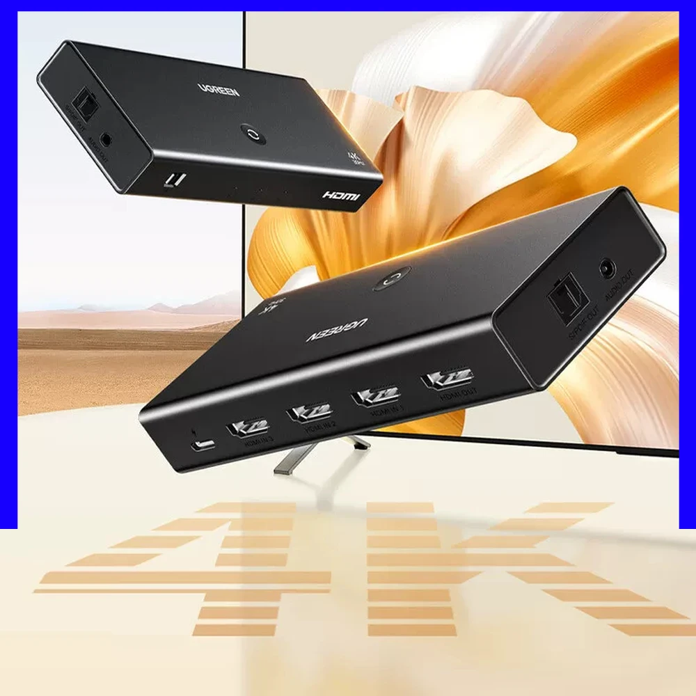 UGREEN AW500 HDMI Switch 3 Input 1 Output 4K 30Hz HDMI 1.4 Optical and 3.5mm Audio Extractor with Remote Control