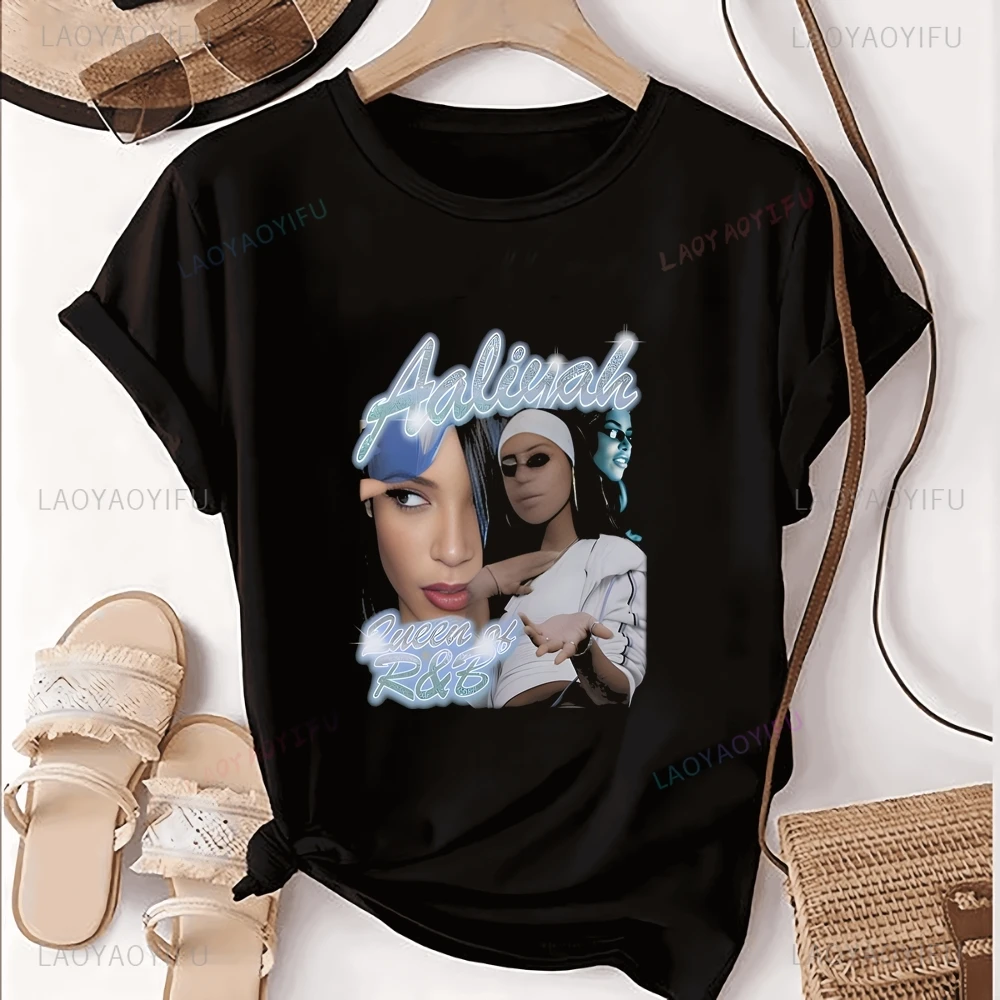 Streetwear AALIYAH Fan Printed T-shirt Top AALIYAH Neutral Trend Harajuku Short Sleeve Unisex Shirt Graphic Large T-shirt