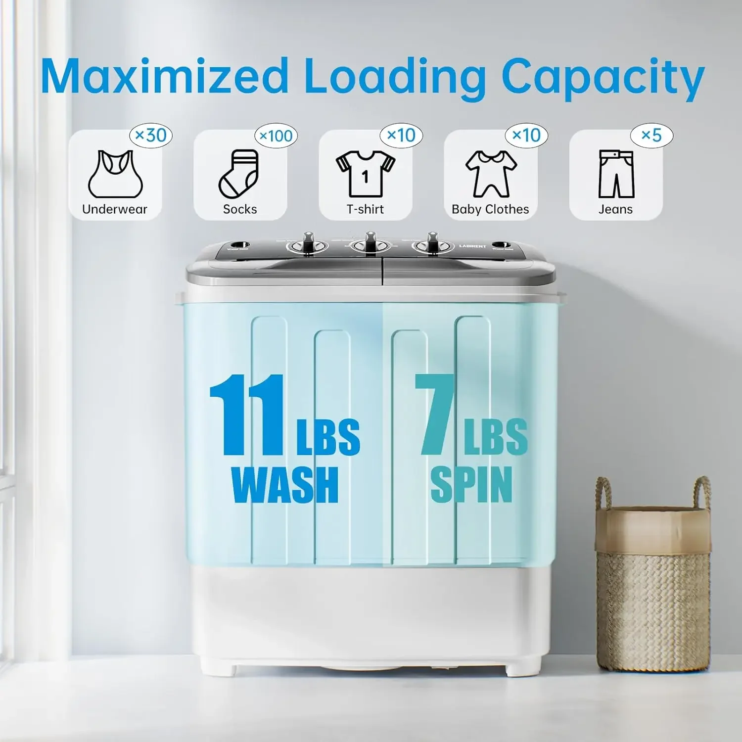 Washing Machine, 18lbs Portable Washer and Dryer Combo for Laundry, Twin Tub Washing Machine 11lbs Washer & 7lbs Spinner, Lavado