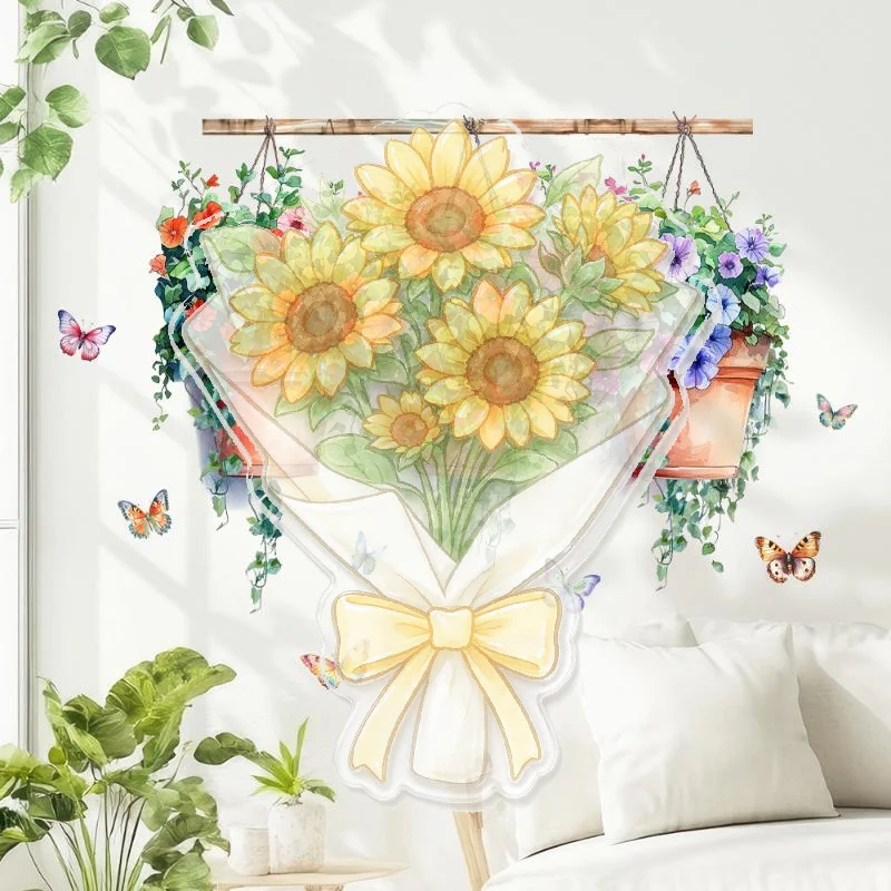 Morning Glory Potted Flower Print PVC Self Adhesive Stickers Eco-friendly Decals for Nursery Glass Window Wall Decor