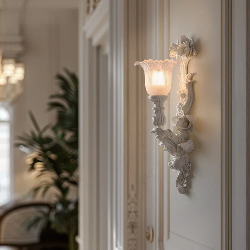 French Style LED Wall Lamp with Glass Shade for Living Room Entrance Corridor-Luxury Design