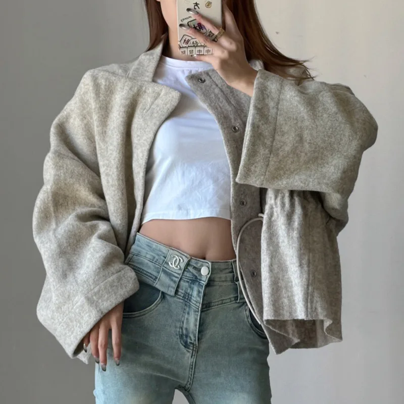 HKSH Frühling Herbst Neue Frauen Mantel Einreiher Kordelzug Taille Design Einfarbig Vielseitig Trendy Ins Casual Jacke HK13841