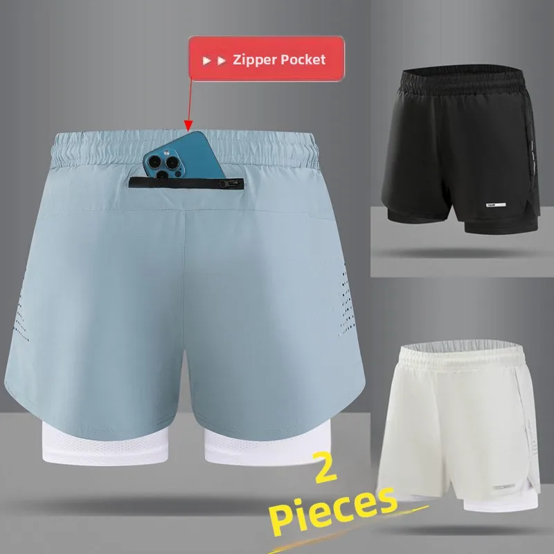 Summer New Breathable Running orts Sports Fitn Baskeall Tee-Point Pants Qui Dry Inner  Fake Two-Piece Traini...