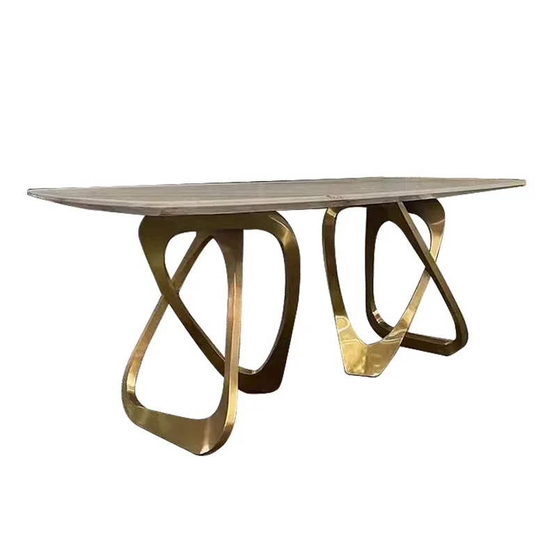 

Light luxury marble dining table Modern simple household rock slab dining table Size apartment rectangular marble dining table