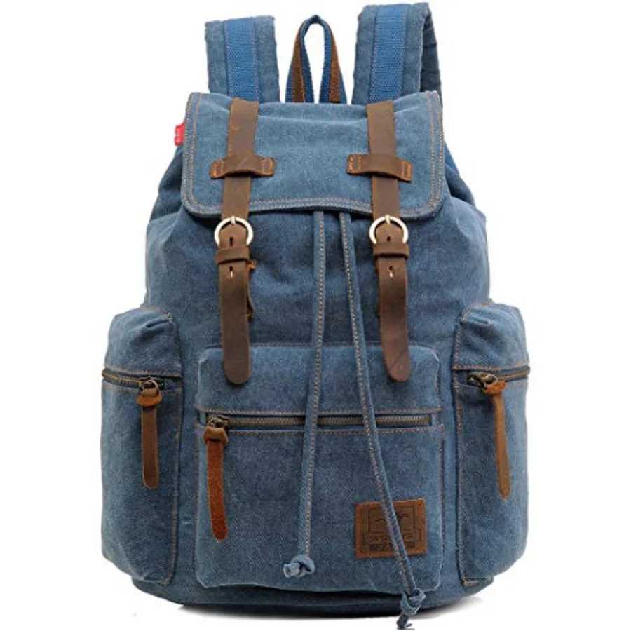

Vintage Canvas Travel Backpack with Leather Trim, Laptop Padded Sleeve, Hidden Back Security Pocket, Fits 14-Inch, M32